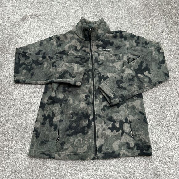 Columbia Steens Mountain Fleece Jacket Boys Kids Large Gray Camo Outdoor School